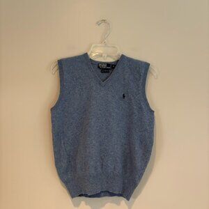 Ralph Lauren 100% Lambs Wool V-Neck Vintage Sweater Vest in Heather Blue